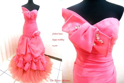【時尚屋婚紗禮服】粉色水鑽露肩窄擺法式設計師浪漫造型款~二手禮服～Ｗ３４７(歡迎預約試穿)