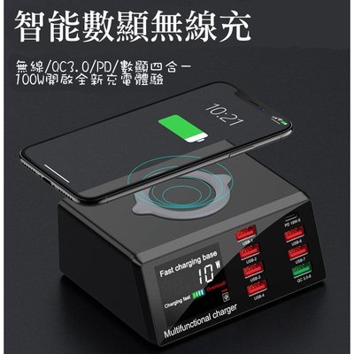 【kiho金紘】100W多孔8孔USB無線快充智能充電座插座 QC3.0/PD/數位顯示彩色螢幕