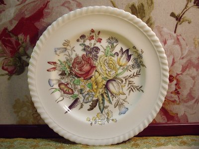 歐洲古物時尚雜貨 英國盤 皺褶邊 花朵花卉 瓷盤畫 擺飾品 古董收藏