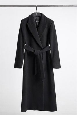 KIKI精選 Massimo Dutti女裝 2022秋冬新款黑色修身羊毛大衣外套女毛呢大衣