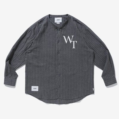 WTAPS 22SS LEAGUE LS COTTON FLANNEL STRIPE 棒球衫 襯衫 法蘭絨 灰 條紋