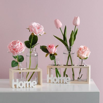 促銷打折 ins北歐風創意綠蘿水培玻璃插花小花瓶辦公室房間客廳裝飾品擺件