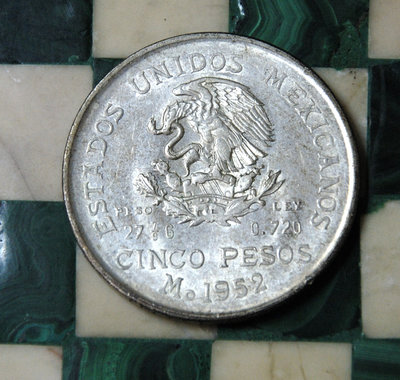 1952墨西哥 5(CINCO) PESO鷹揚銀幣