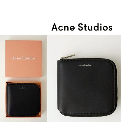 Acne Studio ►( 黑色×金屬銀色)  真皮 拉鍊短夾 錢包 皮夾 中性款｜100%全新正品｜特價