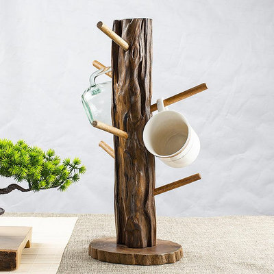 泰國多功能置物架 實木水杯架 木制飾品架 創意玄關鑰匙收納架子