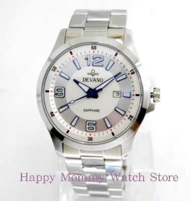【 幸福媽咪 】網路購物、實體服務 DEVANO 帝凡諾 藍寶石 防水日期 銀白面 男錶 型號 :DV-2593MS