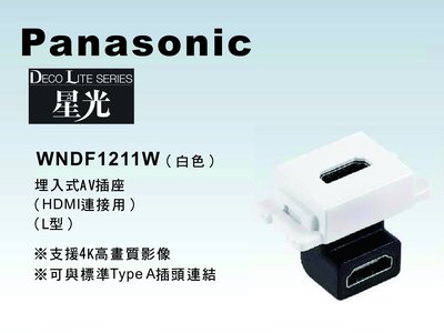 《居家好幫手》Panasonic國際牌 星光系列 WNDF1211W 埋入式L型HDMI插座【單品】蓋板需另購