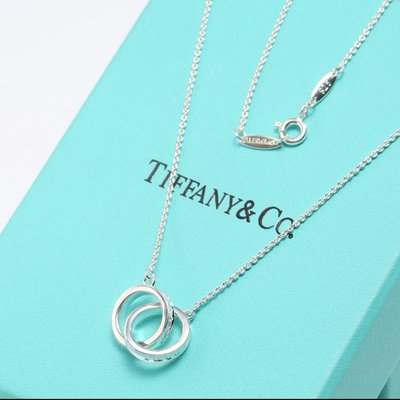 蒂芙尼 Tiffany &amp; Co 經典雙環項鍊 純銀吊墜 鎖骨鏈 短項鏈 頸項鏈 高檔包裝