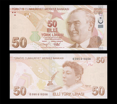 土耳其2022年 50 里拉紙鈔１枚。－UNC－－－－