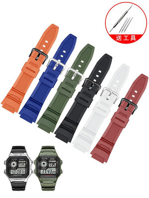 手錶配件 硅膠手錶帶適配卡西歐小方塊AE 1200 1000W W-218HC橡膠原裝配件