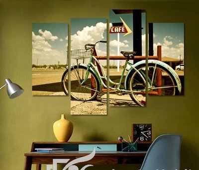 美式鄉村復古裝飾畫咖啡廳酒吧沙發背景牆壁畫餐廳創意自行車掛畫(3組可選)