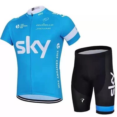 現貨熱銷- 2022車隊版藍色天空SKY騎行服套裝夏季短袖山地自行車騎行上衣男