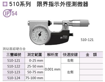 日本三豐Mitutoyo 510系列 限界指示外徑測微器 限界指示外徑分厘卡