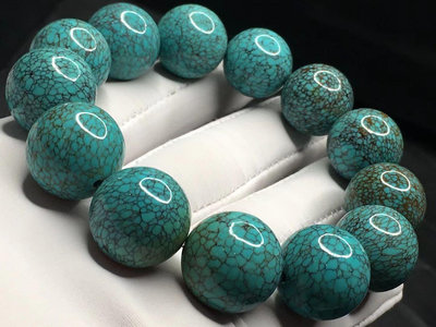 重70g原礦高瓷綠松石精品網花圓珠手鍊16-18mm.顆顆精選，花型清晰漂亮