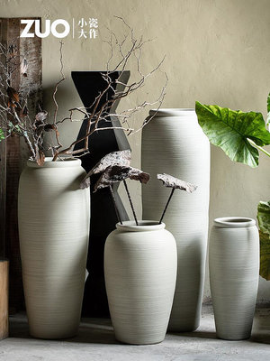 大落地花瓶創意陶瓷庭院花壇干花簡約現代土陶粗陶花盆北歐日式壇--三姨小屋