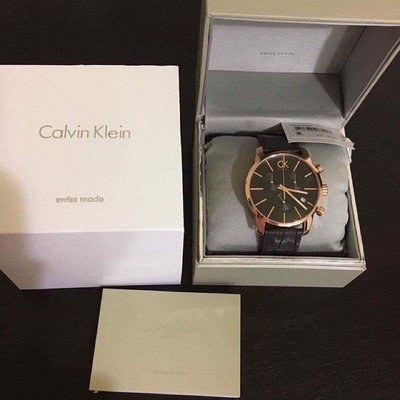 CK手錶 Calvin Klein City三眼皮革錶-玫瑰金
