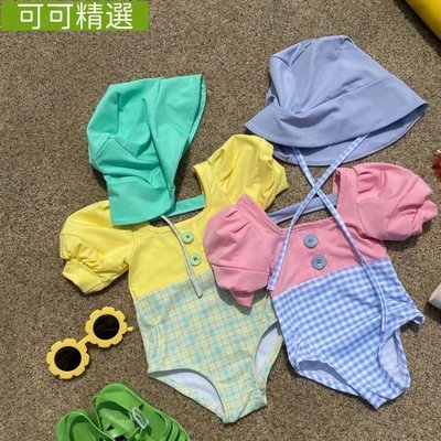熱銷 韓版新款女童兒童泳衣可愛洋氣溫泉度假寶寶公主泡泡袖連身泳裝~可可精選