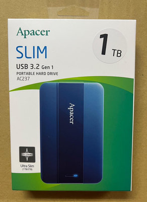 淡水無國界 Apacer宇瞻 AC237 1TB 2.5吋 行動硬碟 資料備份 (藍色)