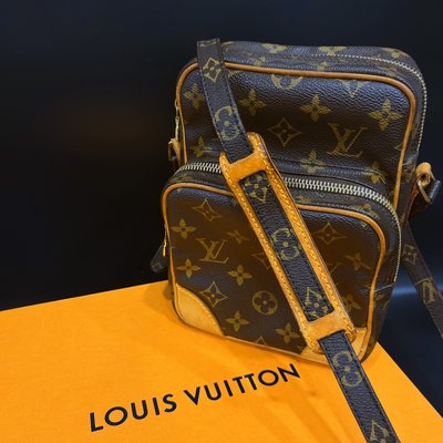 【哈極品】二手品《Louis Vuitton LV 老花字紋 中古VINTAGE 直立式日字子母航空包/斜背包/肩背包》