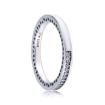 Pandora 潘朵拉 S925 純銀 新款 白色鑲鑽滴膠心形圓形戒指  附原廠提袋 /盒子 特價-雙喜生活館