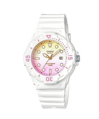 【金台鐘錶】CASIO 卡西歐 潛水風格為概念的(女錶 兒童錶) 日期顯示窗 挑染黃粉配色面盤 LRW-200H-4E2