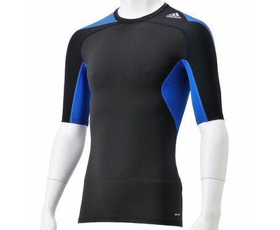 ADIDAS愛迪達 男 短袖排汗衣 緊身衣 合身版 TF COOL 系列 藍黑 D81302
