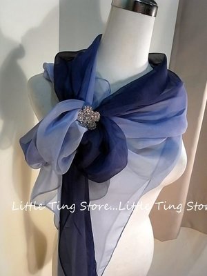 Little Ting Store:SILK漸層素面絲巾(寬版)長巾髮圈/髮帶可搭配絲巾圍巾披肩頭巾帽子 深藍 15色