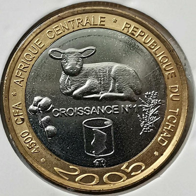 乍得 2005年  黃牛 4500法郎 紀念幣 品相如圖 郵
