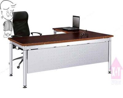 【X+Y】艾克斯居家生活館 OA辦公桌系列-漢克 胡桃木L型鋁合金圓型桌腳主管桌.辦公桌