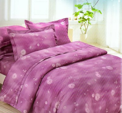 100%純棉_ 雙人鋪棉床罩兩用被全套六件組。台灣製。5x6.2尺。7156紫