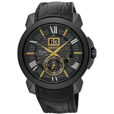 SEIKO 精工Premier 萬年曆大日期人動電能腕錶(黑/43mm) 7D56-0AE0C SNP145J1