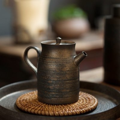 熱銷 手工鎏金茶壺家用陶瓷過濾單壺日式大容量正把壺茶具茶道配件 可開發票