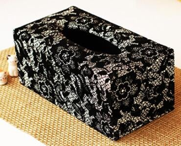 4067A 皮革感浮雕蕾絲面紙盒 歐式黑色蕾絲紙巾盒 車用紙巾盒 紙抽盒桌面衛生紙盒擺飾