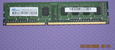 【寬版單面顆粒】Asint 昱聯  DDR3-1600  2G   桌上型二手記憶體 【套裝機拆下保固七日】