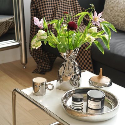 西語：ladylike 創現貨意輕奢銀色花瓶陶瓷 ins風客廳干花插花裝飾餐桌擺件