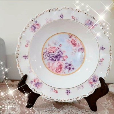 粉紅玫瑰精品屋~⚘高檔粉紫玫瑰陶瓷湯盤⚘⚘