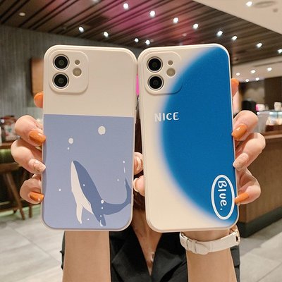 簡約藍色nice適用蘋果12手機殼11 Pro創意iPhone13個性海豚保護套