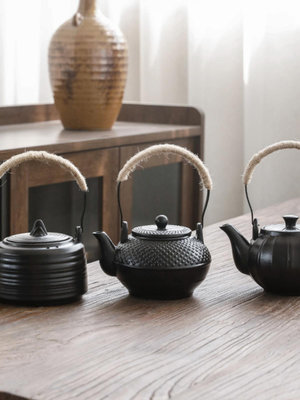 粗陶黑色提梁壺家用涼水壺泡茶壺大容量茶壺家用煮茶壺