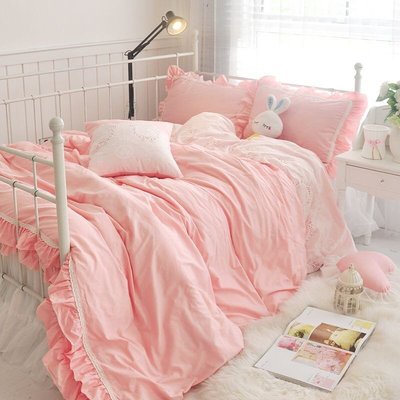 標準雙人床罩 公主風床罩 雅緻 淺粉色 蕾絲床罩 結婚床罩 床裙組 荷葉邊床罩 佛你企業