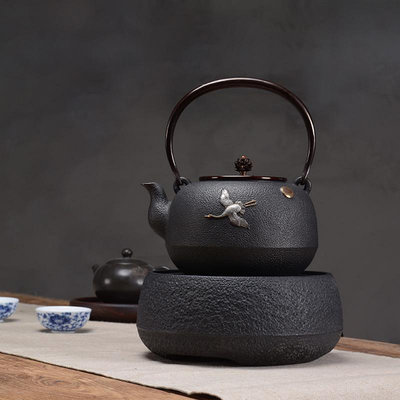 龜壽堂手工迷你蠟膜巖肌紋鑄鐵電陶爐 鐵茶壺專用燒水電爐 煮茶爐