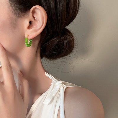 綠色貓眼石耳環女夏季輕奢小眾設計感高級耳釘年新款潮耳飾品