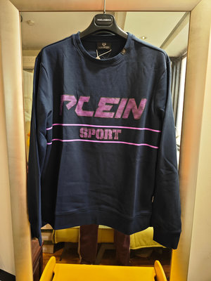 PLEIN SPORT全新真品大LOGO深藍色運動衫/衛衣/大學T(M/L號)--2.4折出清(不議價商品)