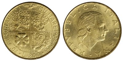 【幣】義大利1993年發行 義大利空軍建軍70週年 200 Lire紀念幣