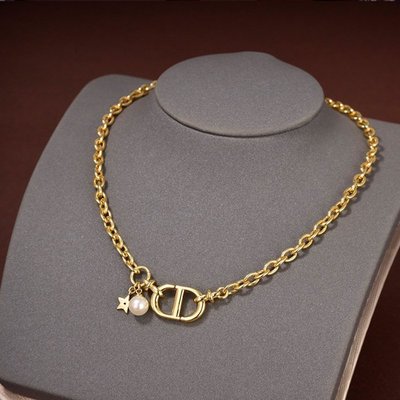 現貨熱銷-Dior迪奧金色頸鏈女2022新款歐美迪家時尚流蘇星星珍珠項鏈禮物