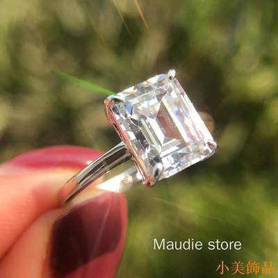 小美飾品4 克拉真正的莫桑石鑽石 100% 925 純銀戒指優雅女士奢華寶石祖母綠切割婚禮訂婚戒指高級珠寶