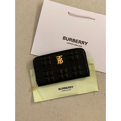 Burberry 經典黑金配色 TB字母Logo設計 壓紋 女生 女款 拉鍊長夾 無盒 現貨