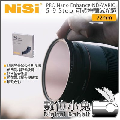 數位小兔【耐司 NISI 72mm 增豔 可調 減光鏡 Enhance ND-VARIO 5-9檔】公司貨 ND鏡