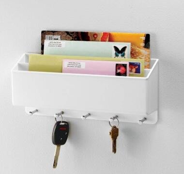 日本製 好品質 牆壁上壁掛收納架 門口鑰匙儲物架 信件盒 白色信件箱鑰匙收納架 玄關置物架信箱掛鑰匙 2348A