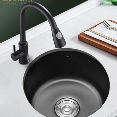 304不鏽鋼圓形水槽黑色單槽迷你小號吧陽廚房洗手盆下 洗碗 洗菜槽 洗碗槽 洗手洗滌槽 流理 8