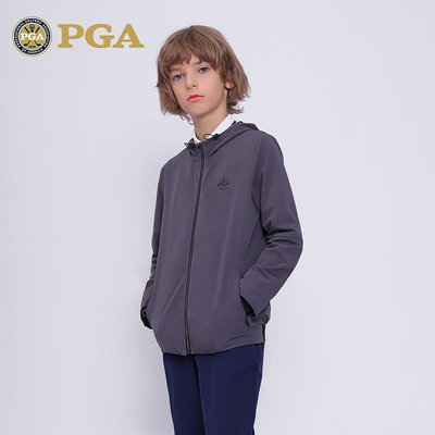美國PGA兒童高爾夫衣服防水服裝男童春秋風衣拉鏈連帽青少年外套